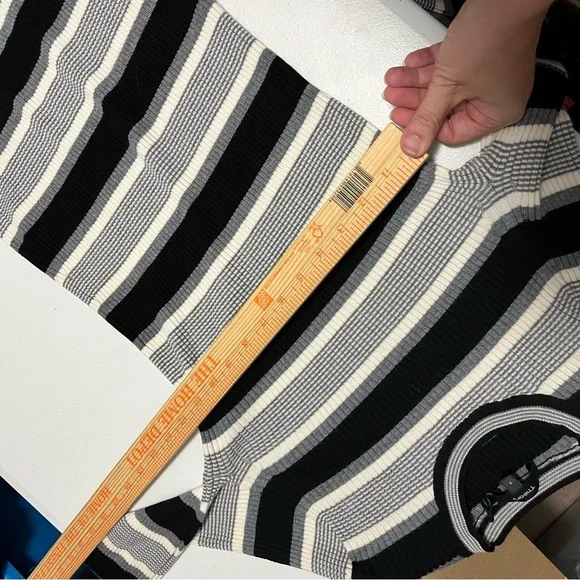 Theory Single Stripe Black Ivory Empire Wool Midi Sweater Dress Size P US XS I - Picture 7 of 7